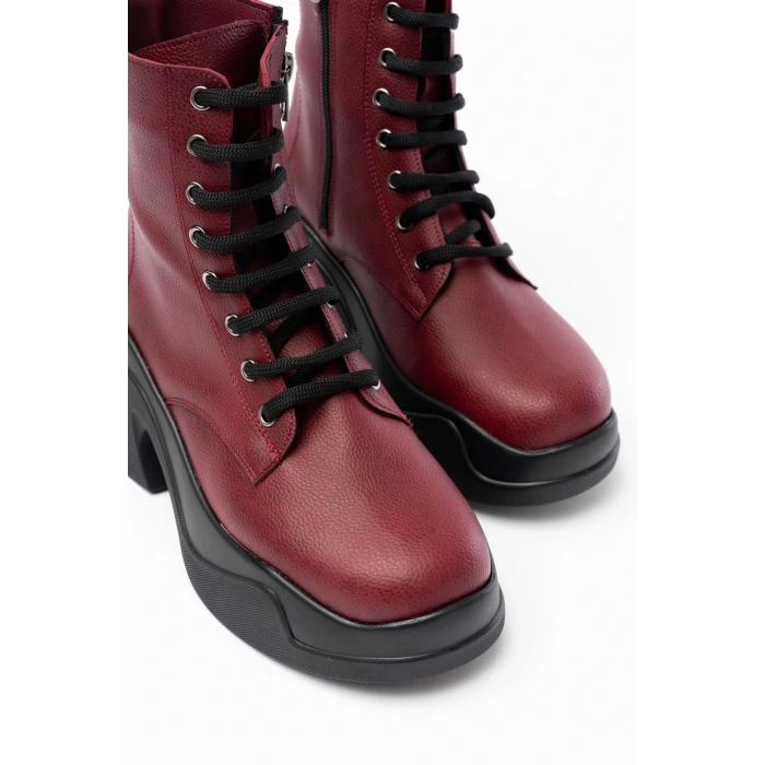 FZ-2550 Bordo Yüksek Tabanlı Bağcıklı Fermuarlı Günlük Kadın Bot