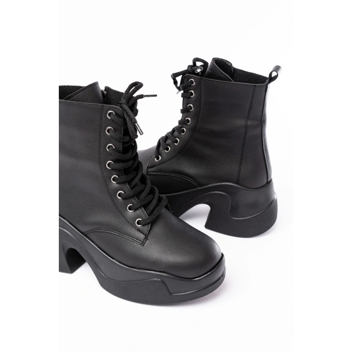 FZ-2550 Siyah Yüksek Tabanlı Bağcıklı Fermuarlı Günlük Kadın Bot