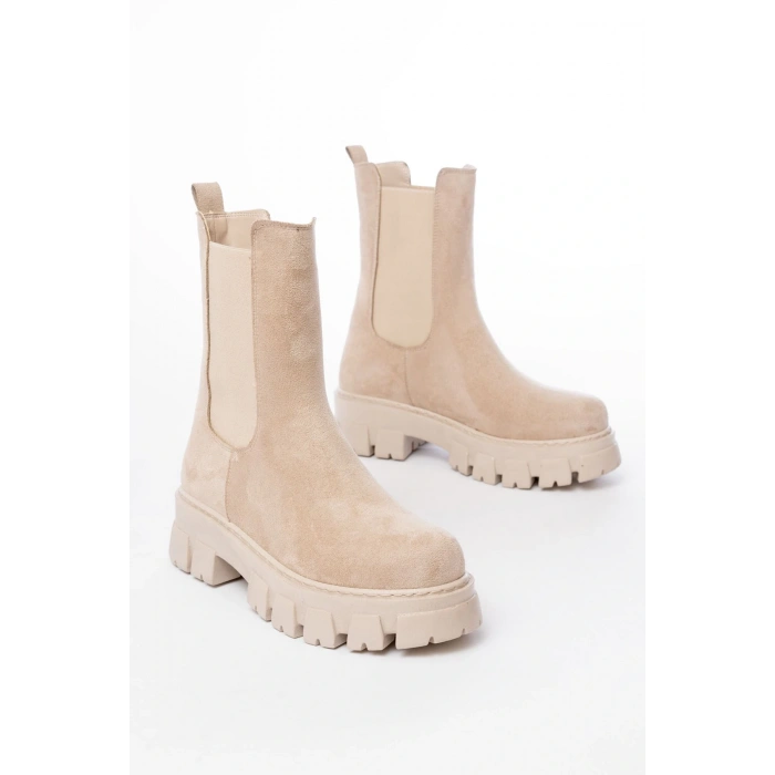 FZ-299 Bej Süet Yüksek Tabanlı Lastikli Günlük Kadın Bot