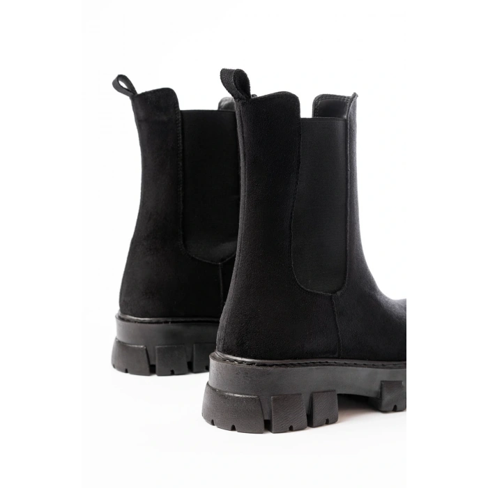 FZ-299 Siyah Süet Yüksek Tabanlı Lastikli Günlük Kadın Bot