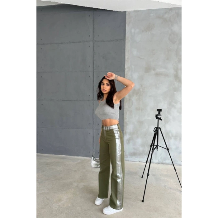 GABARDİN PALAZZO PANTOLON  Haki