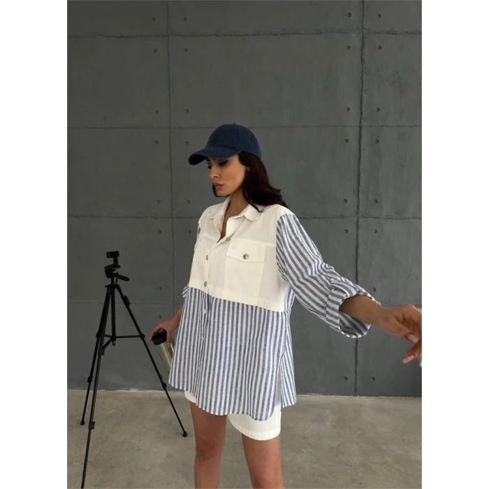 GABARDİN ŞORT  GABARDİN  ÇİZGİİ KETEN GARNİİ CEKET TAKI  acivert