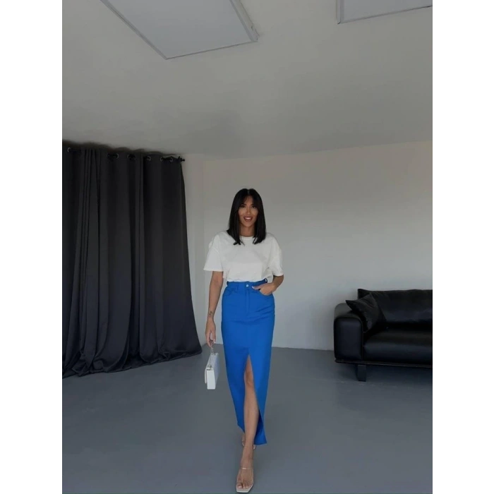 GABARDİN UZUN ÖNDEN YIRTAÇI ETEK  aks