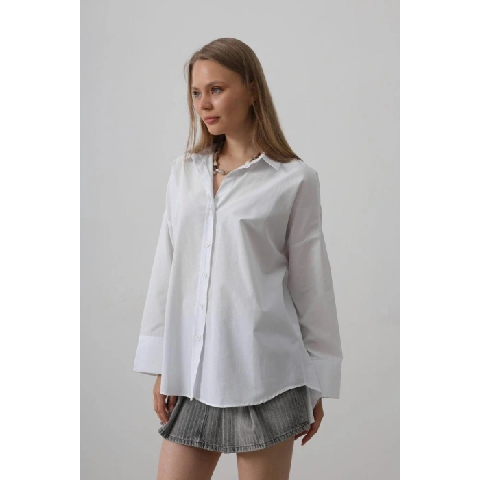 Geniş Manşet Detaylı Gömlek  Beyaz