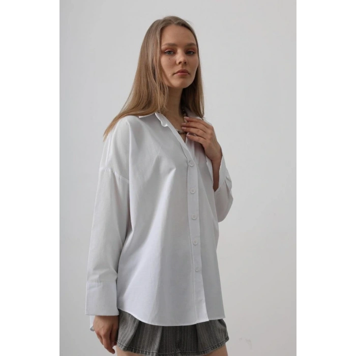 Geniş Manşet Detaylı Gömlek  Beyaz