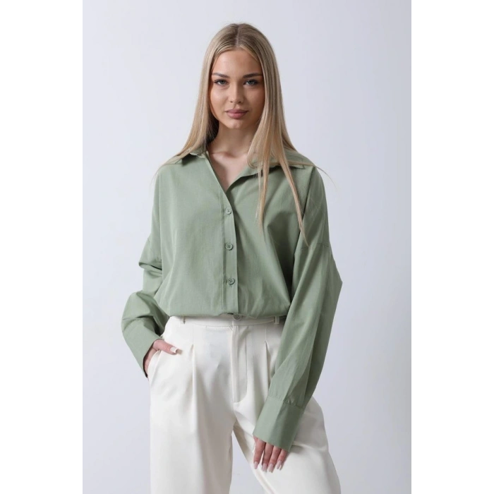 Geniş anşet Detaylı Gömlek  Haki