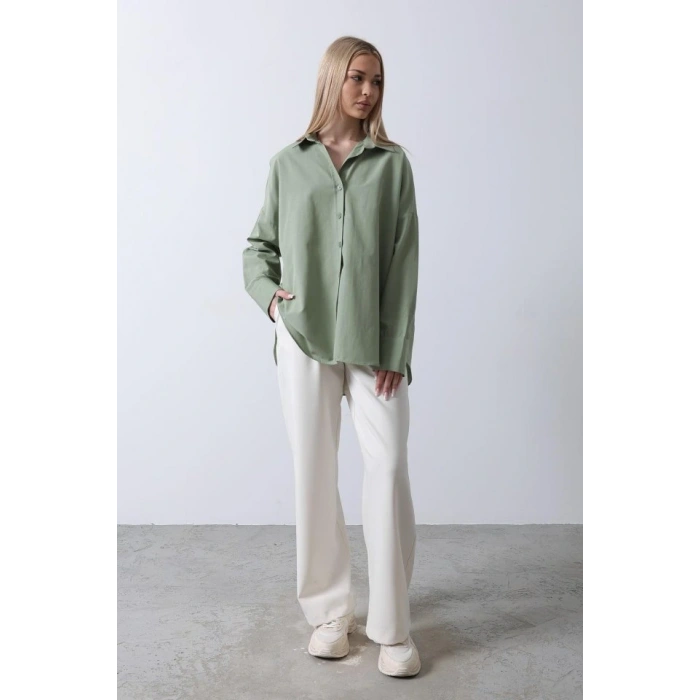 Geniş anşet Detaylı Gömlek  Haki