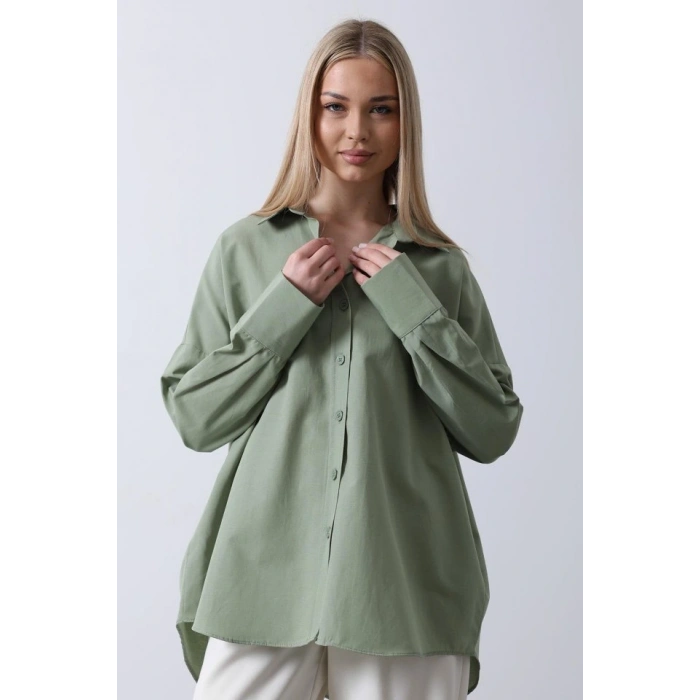 Geniş anşet Detaylı Gömlek  Haki