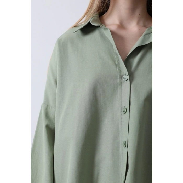 Geniş anşet Detaylı Gömlek  Haki