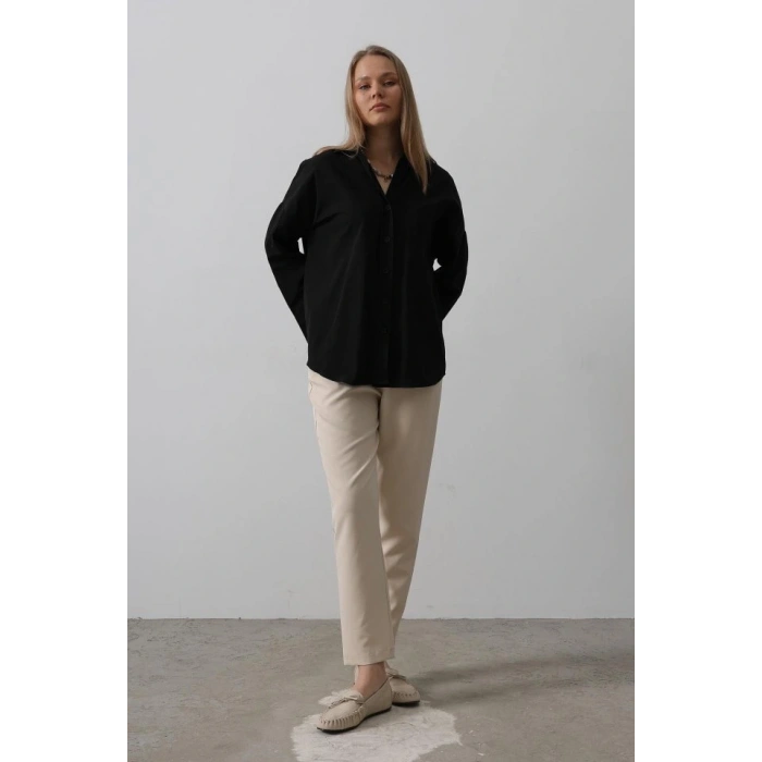 Geniş anşet Detaylı Gömlek  iyah