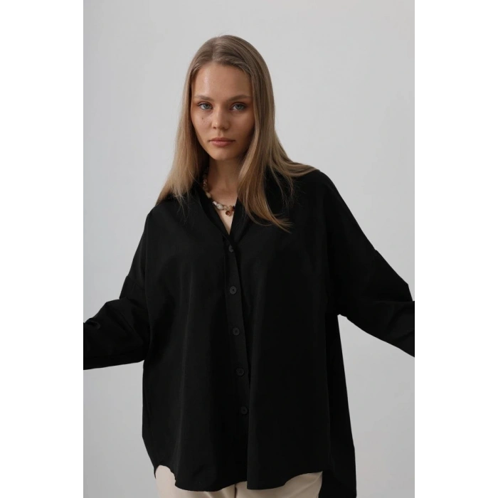 Geniş anşet Detaylı Gömlek  iyah