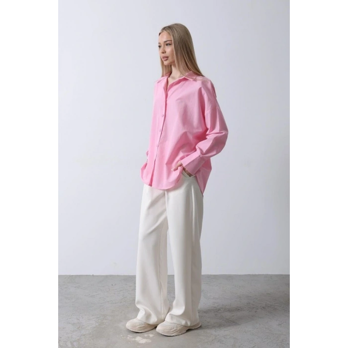 Geniş anşet Detaylı Gömlek  Şeker Pembe
