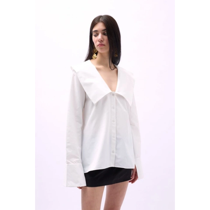 Geniş Yaka Volan Kol Gömlek