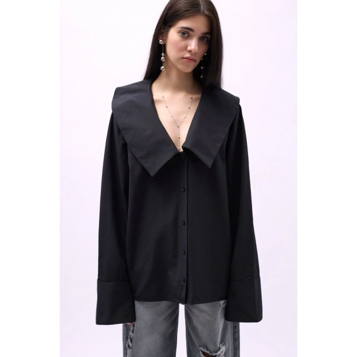 Geniş Yaka Volan Kol Gömlek