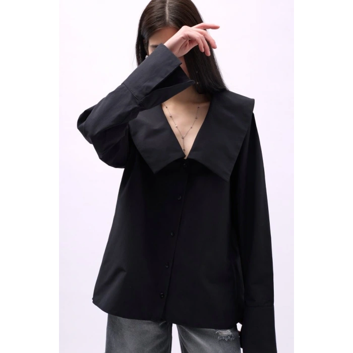 Geniş Yaka Volan Kol Gömlek