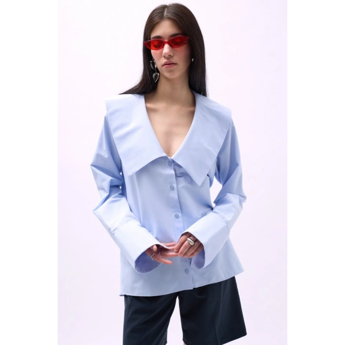 Geniş Yaka Volan Kol Gömlek