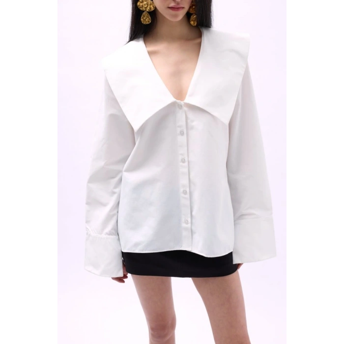 Geniş Yaka Volan Kol Gömlek