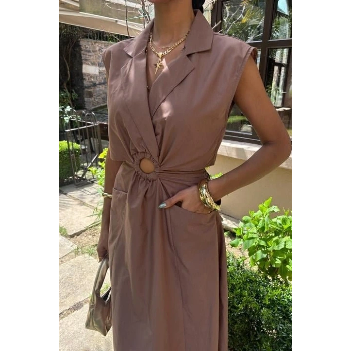 Göbeği Halka Detaylı idi Boy Elbise 2896