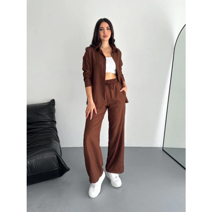 Gömlek Pantolon Ikili Takım  Kahverengi