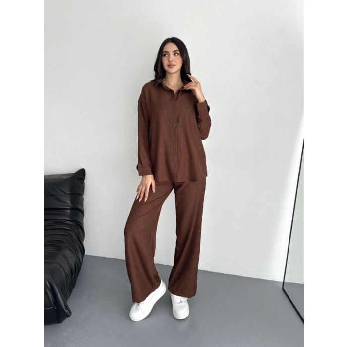 Gömlek Pantolon Ikili Takım  Kahverengi
