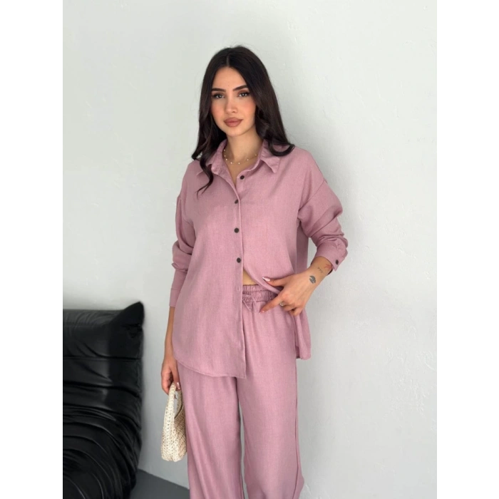 Gömlek Pantolon Ikili Takım  Toz Pembe