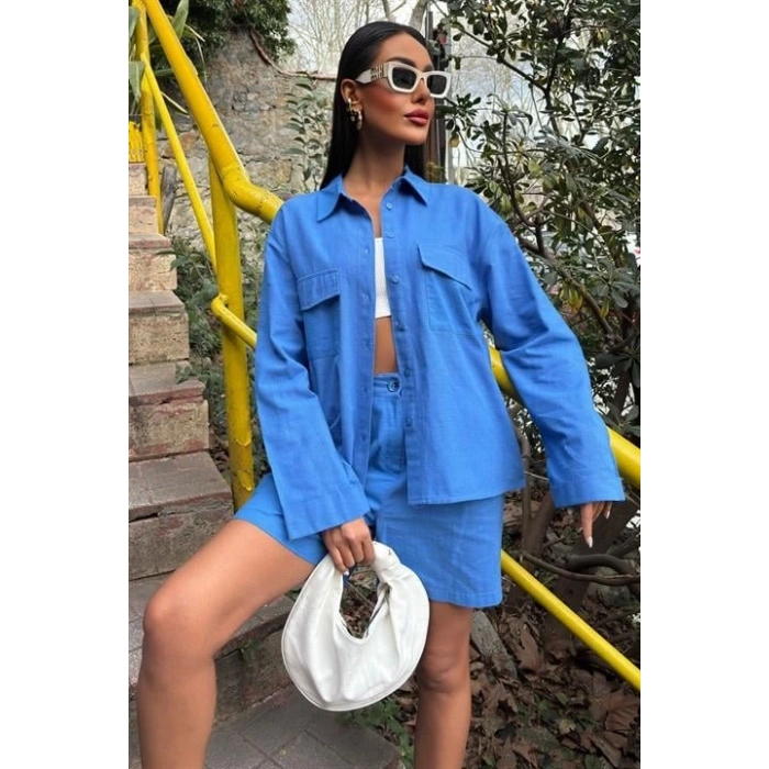 Gömlek Ve Şort Flamlı Keten Takım 10130