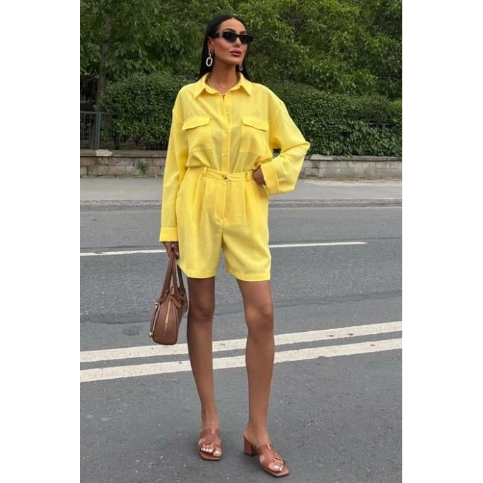 Gömlek Ve Şort Flamlı Keten Takım 10130