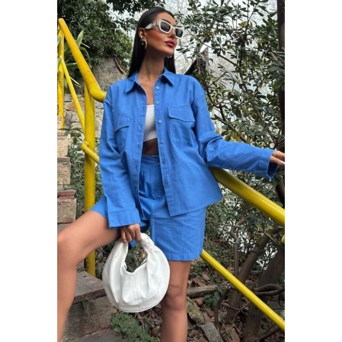 Gömlek Ve Şort Flamlı Keten Takım 10130