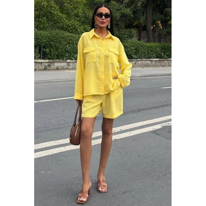 Gömlek Ve Şort Flamlı Keten Takım 10130