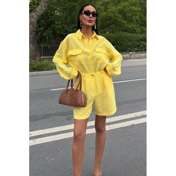 Gömlek Ve Şort Flamlı Keten Takım 10130