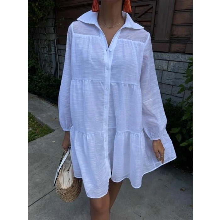 Gömlek Yaka Pileli Elbise 2898