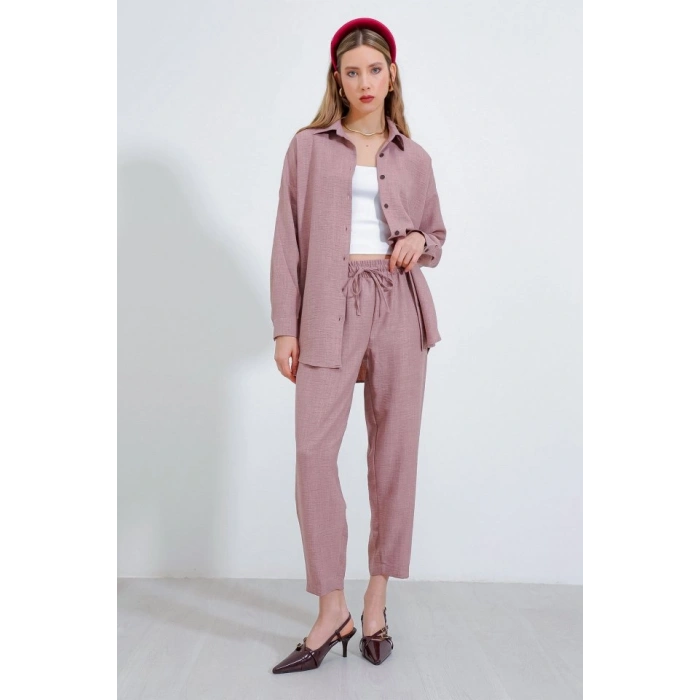 Gül Kurusu Oversize Keten Alt Üst Takım 6622