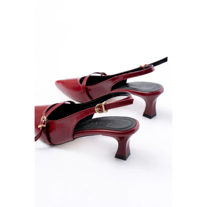 H-470 Bordo Rugan Baret Tokalı Arkası Açık Günlük Kadın Sandalet