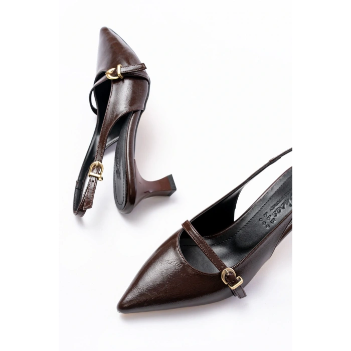 H-470 Kahve Rugan Baret Tokalı Arkası Açık Günlük Kadın Sandalet