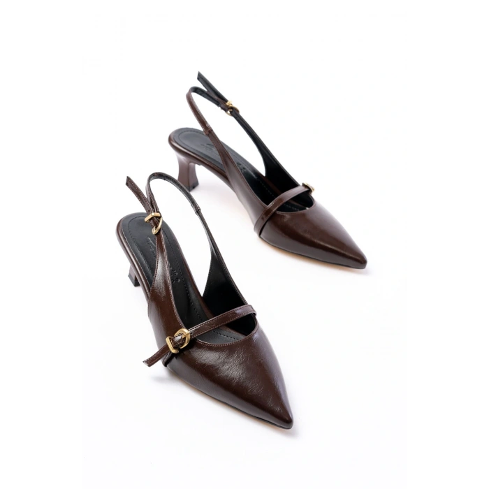 H-470 Kahve Rugan Baret Tokalı Arkası Açık Günlük Kadın Sandalet