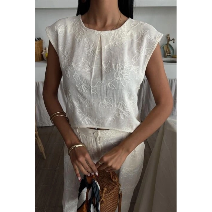 halina üzüne Nakışlı Crop Takım 979608