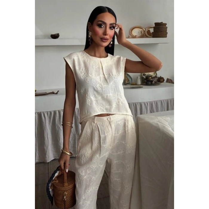 halina üzüne Nakışlı Crop Takım 979608