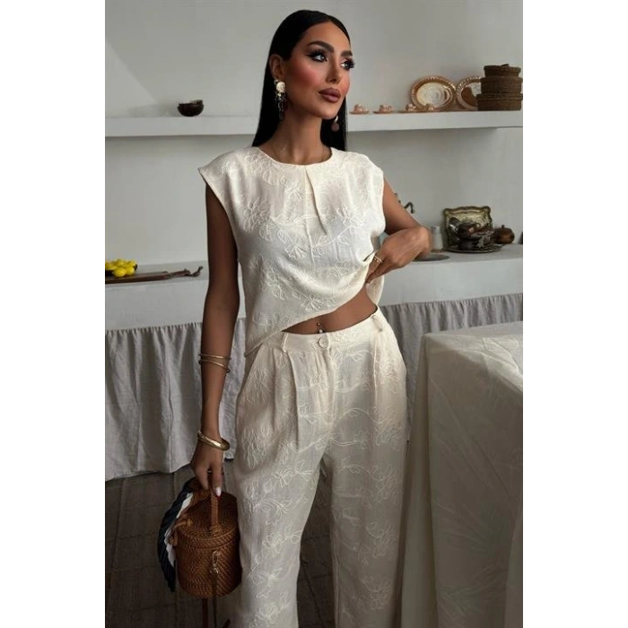 halina üzüne Nakışlı Crop Takım 979608