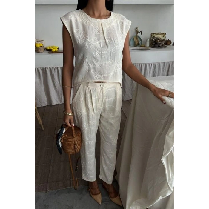 halina üzüne Nakışlı Crop Takım 979608