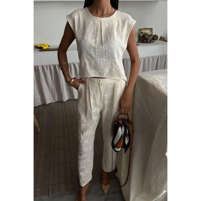 halina üzüne Nakışlı Crop Takım 979608