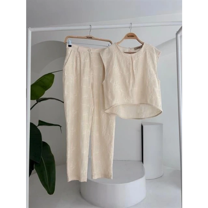 halina üzüne Nakışlı Crop Takım 979608