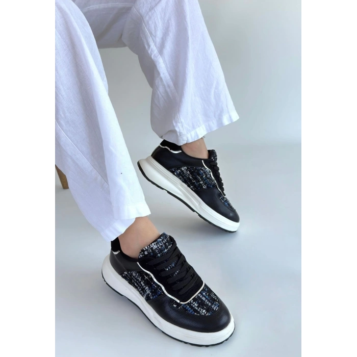 Hawer Siyah Cilt Bağcıklı Spor Ayakkabı