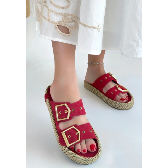 İces Kırmızı Nubuk Terlik