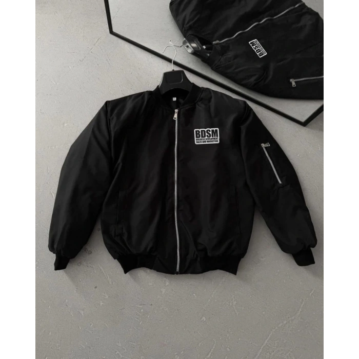 İçi Kapitone Astarlı Tam Kalıp Baskılı Bomber Ceket  iyah