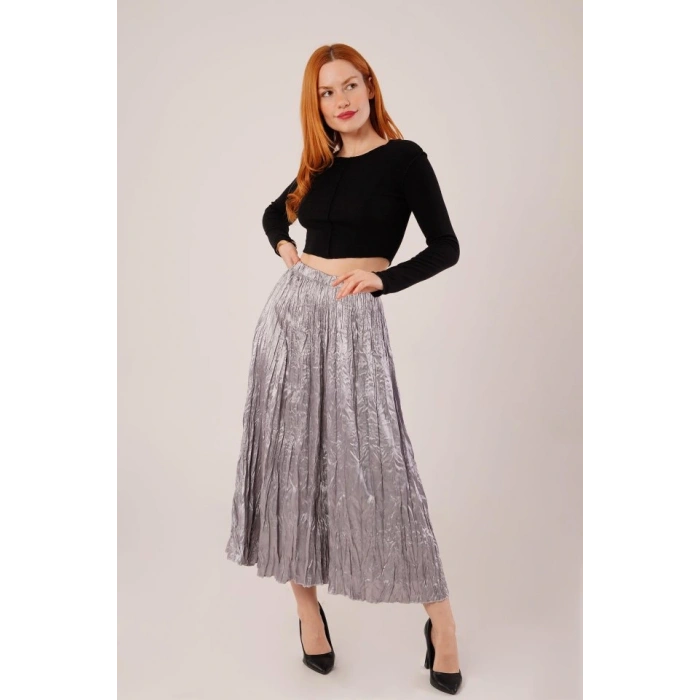 idi Boy Pileli Saten Gri Etek