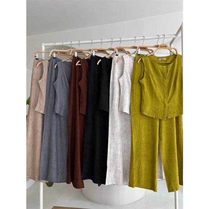 ıfır Kollu Bluz Batik Desenli Pantolon İkili Takım 1018108