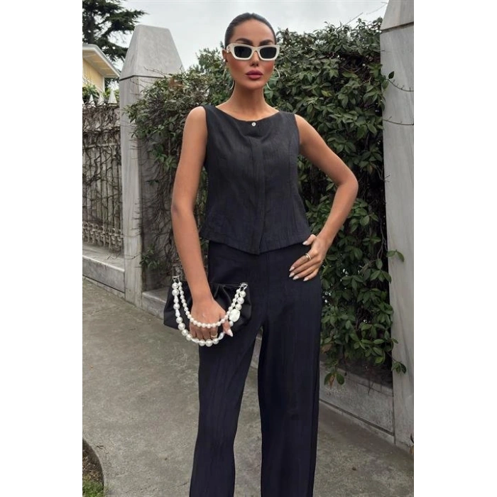 ıfır Kollu Bluz Batik Desenli Pantolon İkili Takım 1018108