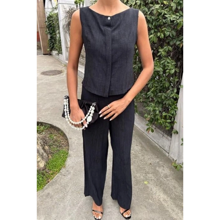 ıfır Kollu Bluz Batik Desenli Pantolon İkili Takım 1018108