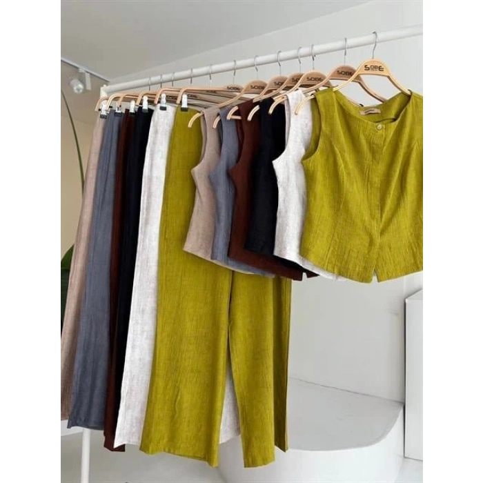 ıfır Kollu Bluz Batik Desenli Pantolon İkili Takım 1018108