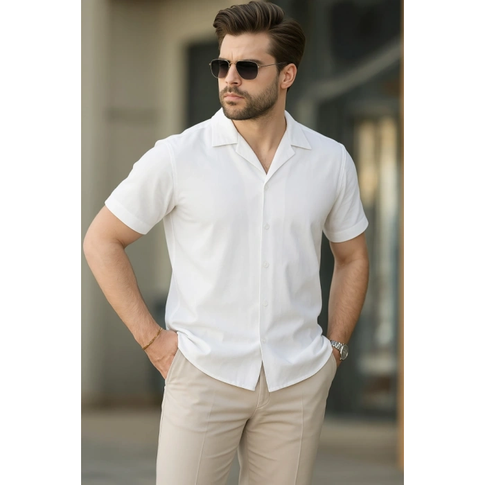 İki İplik Kumaş  Gömlek  Beyaz